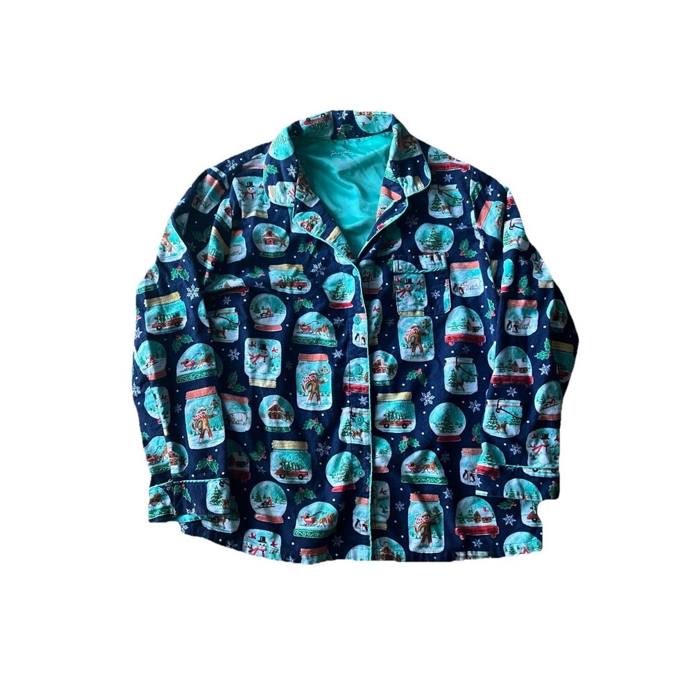 Nick & Nora Flannel Christmas Snow Globe Pajama Top Women’s Size XXL Top Only